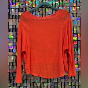 Ambiance Apparel Red Sheer Shoulder Top – Size Small
